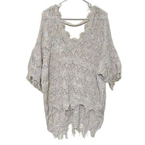 POL Women's Large Oversized Sweater Double
V Neck Boxy Distressed Size Small